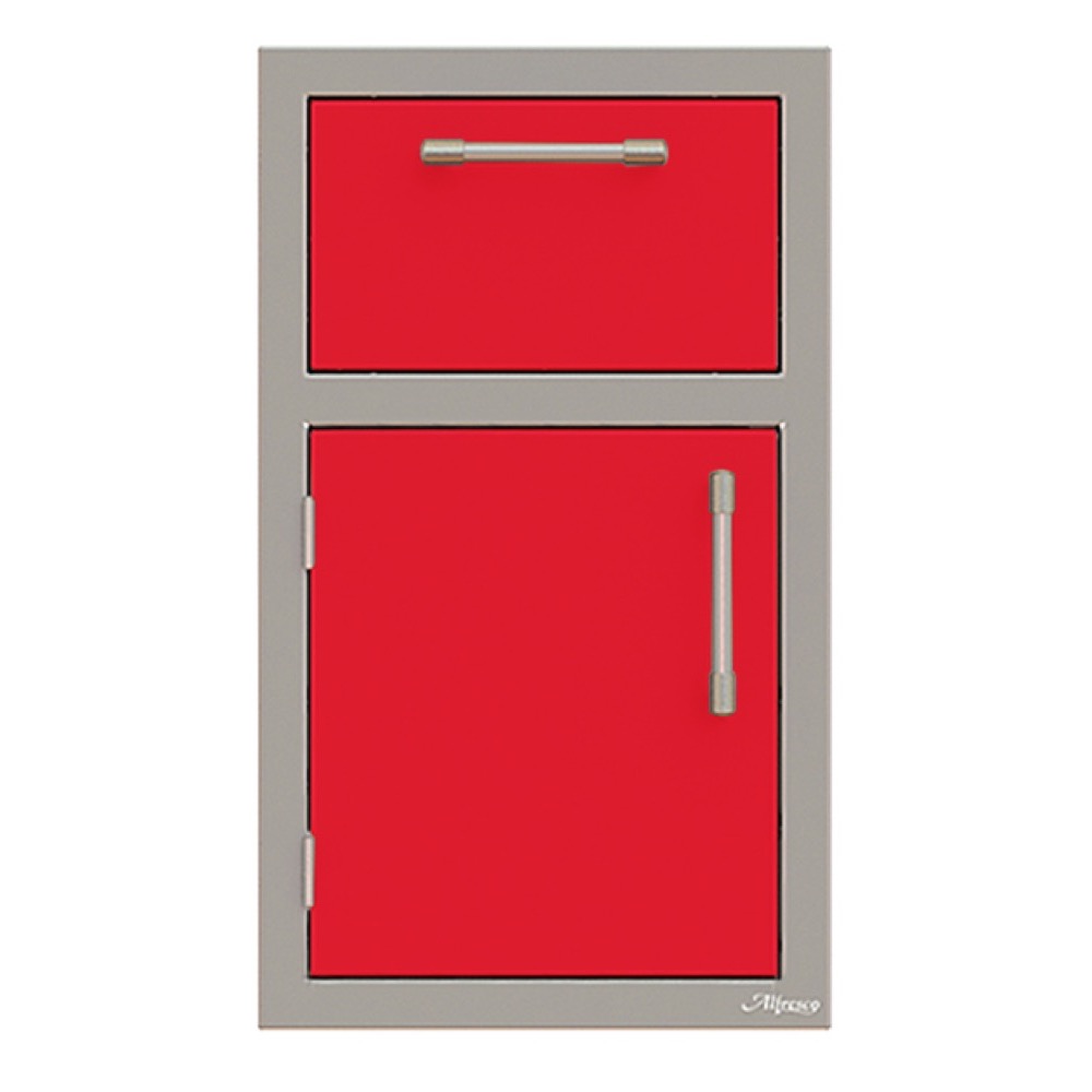 Alfresco Grills 17 Inch Stainless Steel Left Hinged Single Door  and  Single Drawer Combo with Soft Close Hardware   Raspberry Red