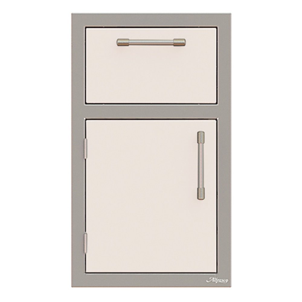 Alfresco Grills 17 Inch Stainless Steel Left Hinged Single Door  and  Single Drawer Combo with Soft Close Hardware   Signal White Gloss