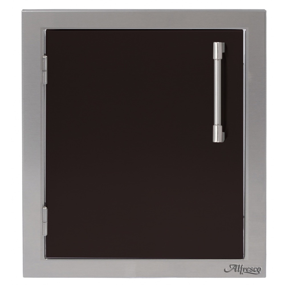 Alfresco Grills 17 Inch Stainless Steel Left Hinged Vertical Single Access Door   Jet Black Matte