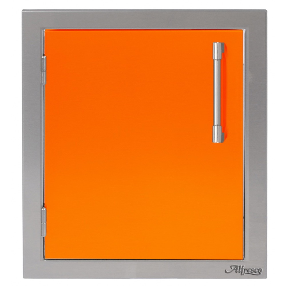 Alfresco Grills 17 Inch Stainless Steel Left Hinged Vertical Single Access Door   Luminous Orange