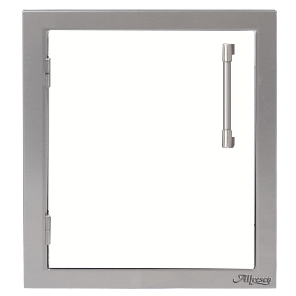 Alfresco Grills 17 Inch Stainless Steel Left Hinged Vertical Single Access Door   Signal White Matte