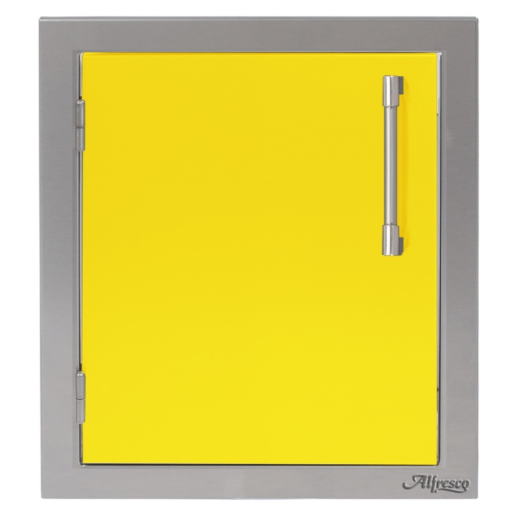 Alfresco Grills 17 Inch Stainless Steel Left Hinged Vertical Single Access Door   Traffic Yellow