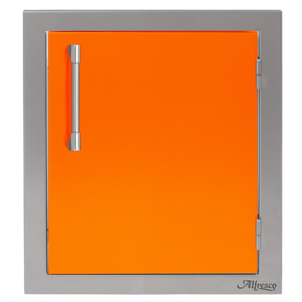 Alfresco Grills 17 Inch Stainless Steel Right Hinged Vertical Single Access Door   Luminous Orange