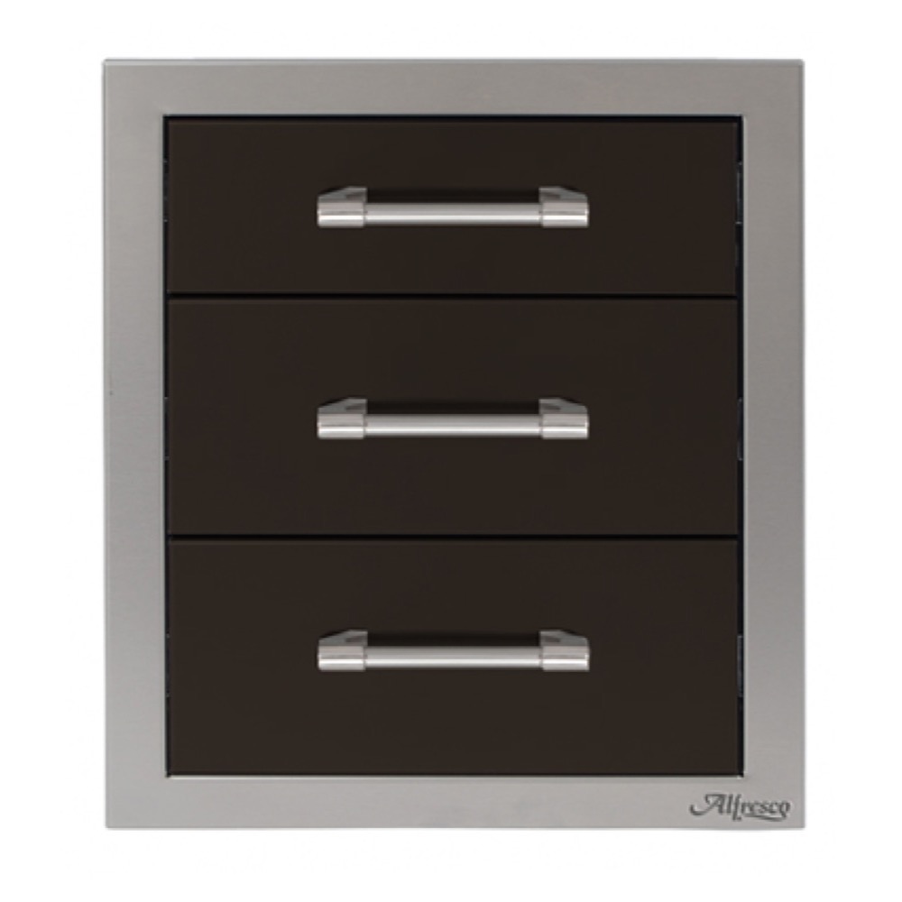 Alfresco Grills 17 Inch Stainless Steel Triple Access Drawer with Soft Close Hardware   Jet Black Matte