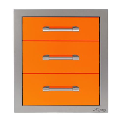 Alfresco Grills 17 Inch Stainless Steel Triple Access Drawer with Soft Close Hardware   Luminous Orange