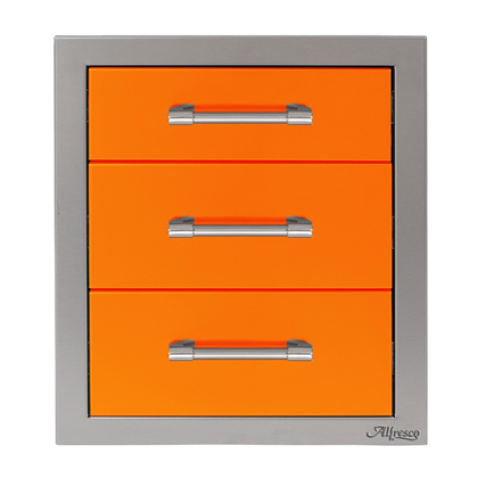 Alfresco Grills 17 Inch Stainless Steel Triple Access Drawer with Soft Close Hardware   Luminous Orange