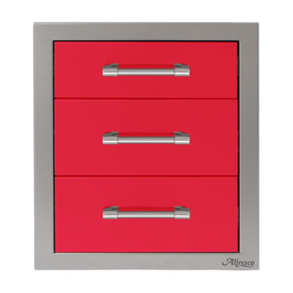 Alfresco Grills 17 Inch Stainless Steel Triple Access Drawer with Soft Close Hardware   Raspberry Red