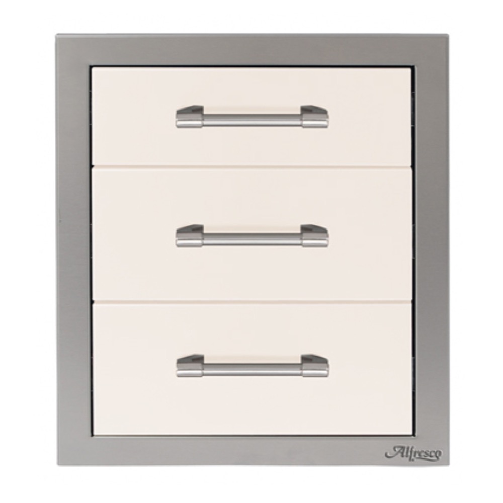 Alfresco Grills 17 Inch Stainless Steel Triple Access Drawer with Soft Close Hardware   Signal White Gloss