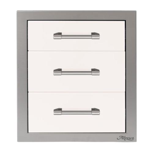 Alfresco Grills 17 Inch Stainless Steel Triple Access Drawer with Soft Close Hardware   Signal White Matte