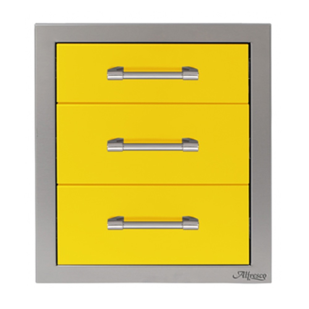 Alfresco Grills 17 Inch Stainless Steel Triple Access Drawer with Soft Close Hardware   Traffic Yellow