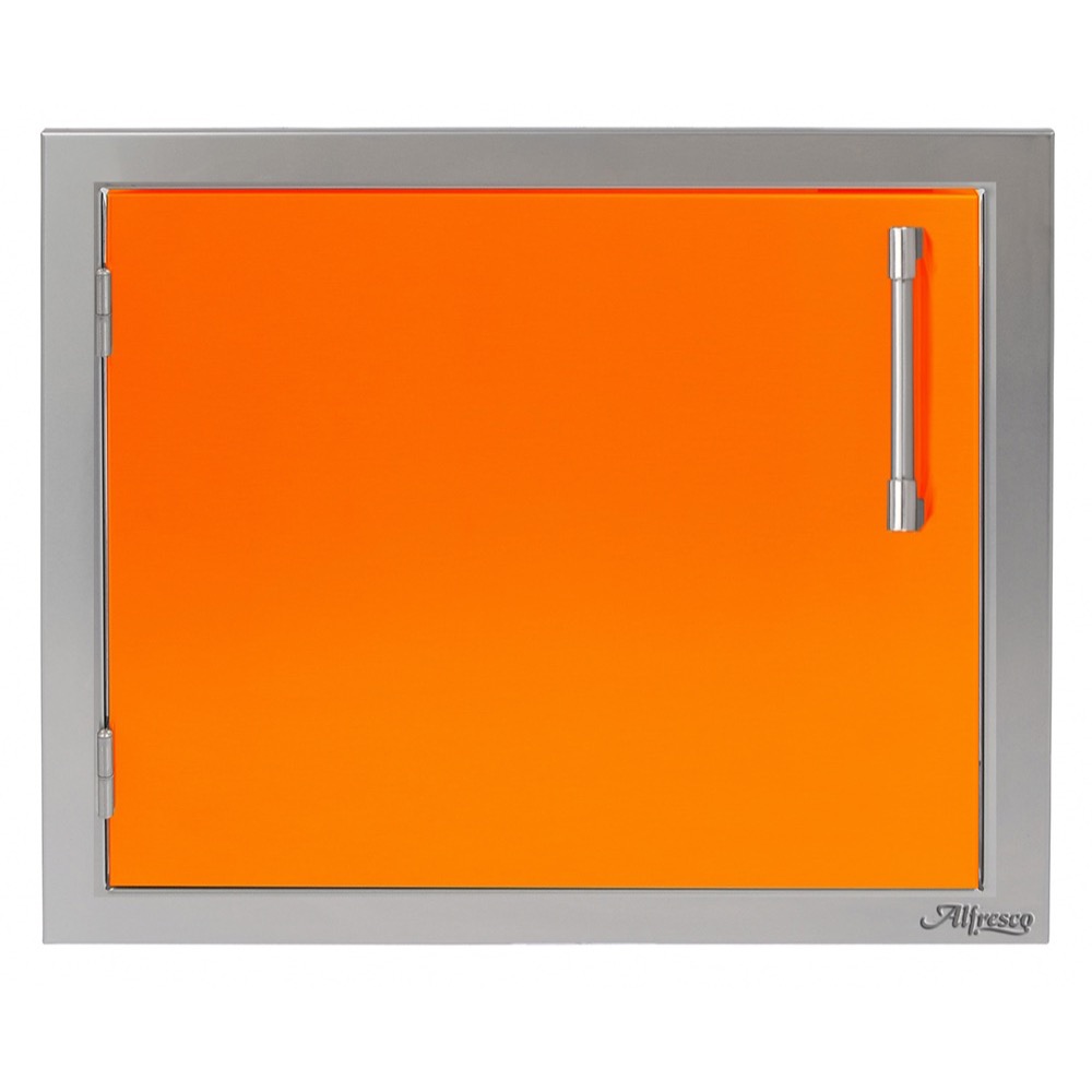 Alfresco Grills 23 Inch Stainless Steel Left Hinged Vertical Single Access Door   Luminous Orange