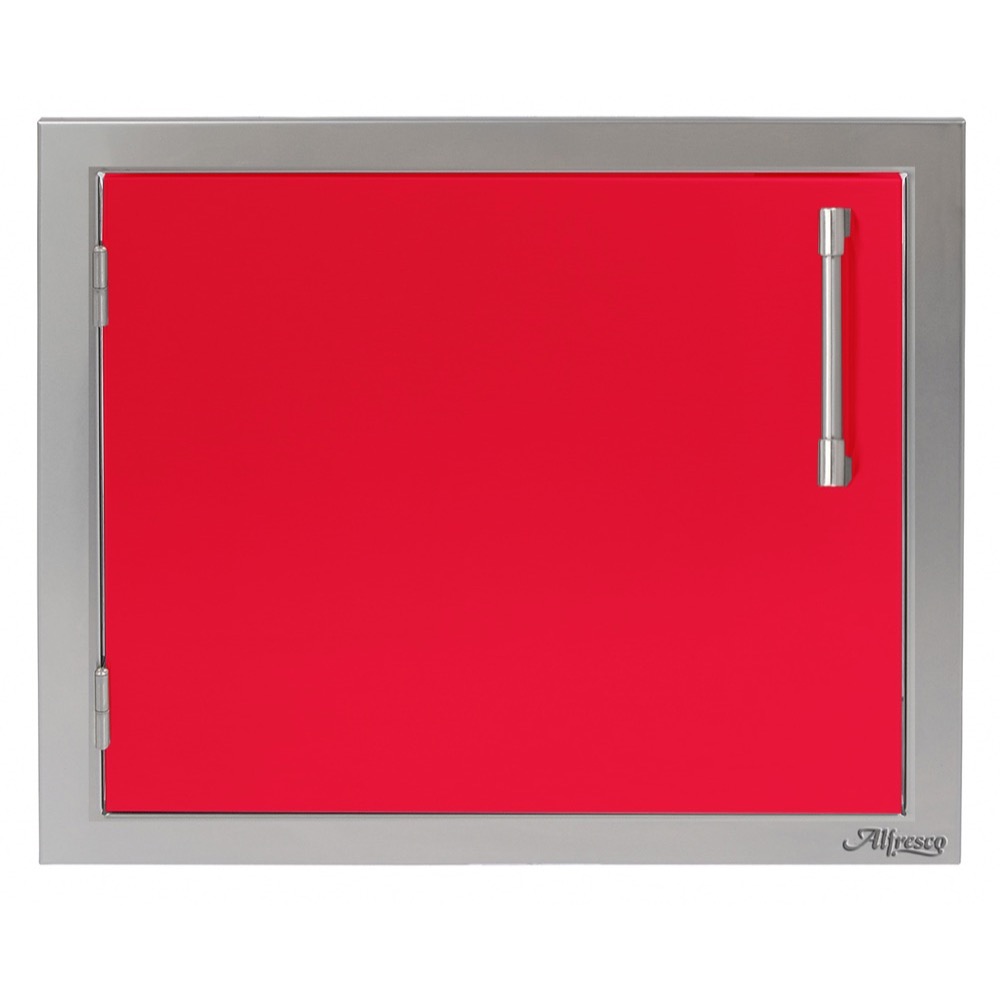Alfresco Grills 23 Inch Stainless Steel Left Hinged Vertical Single Access Door   Raspberry Red
