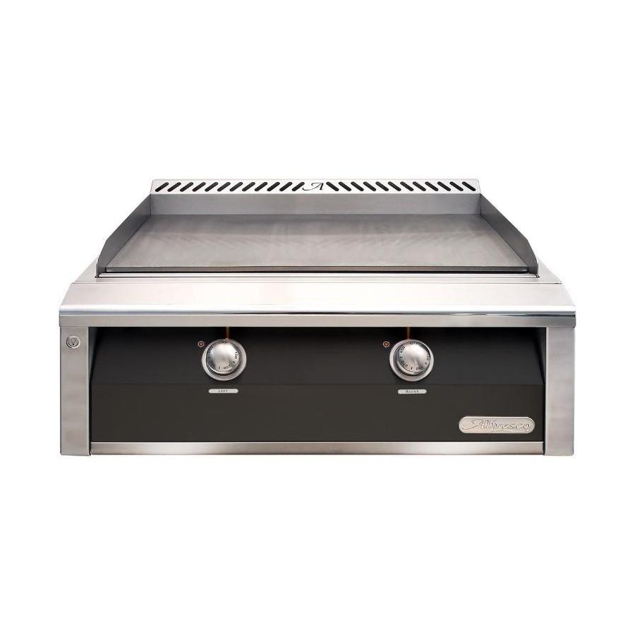 Alfresco Grills 30 Inch 2 Burner Built In Natural Gas Commercial Style Flat Top Griddle   Jet Black Matte