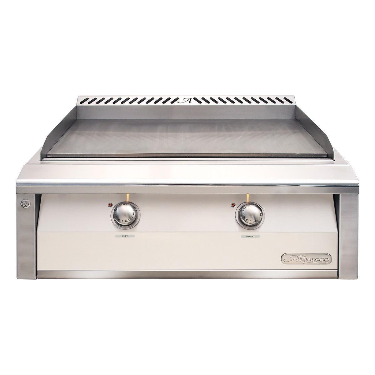 Alfresco Grills 30 Inch 2 Burner Built In Natural Gas Commercial Style Flat Top Griddle   Signal White Gloss
