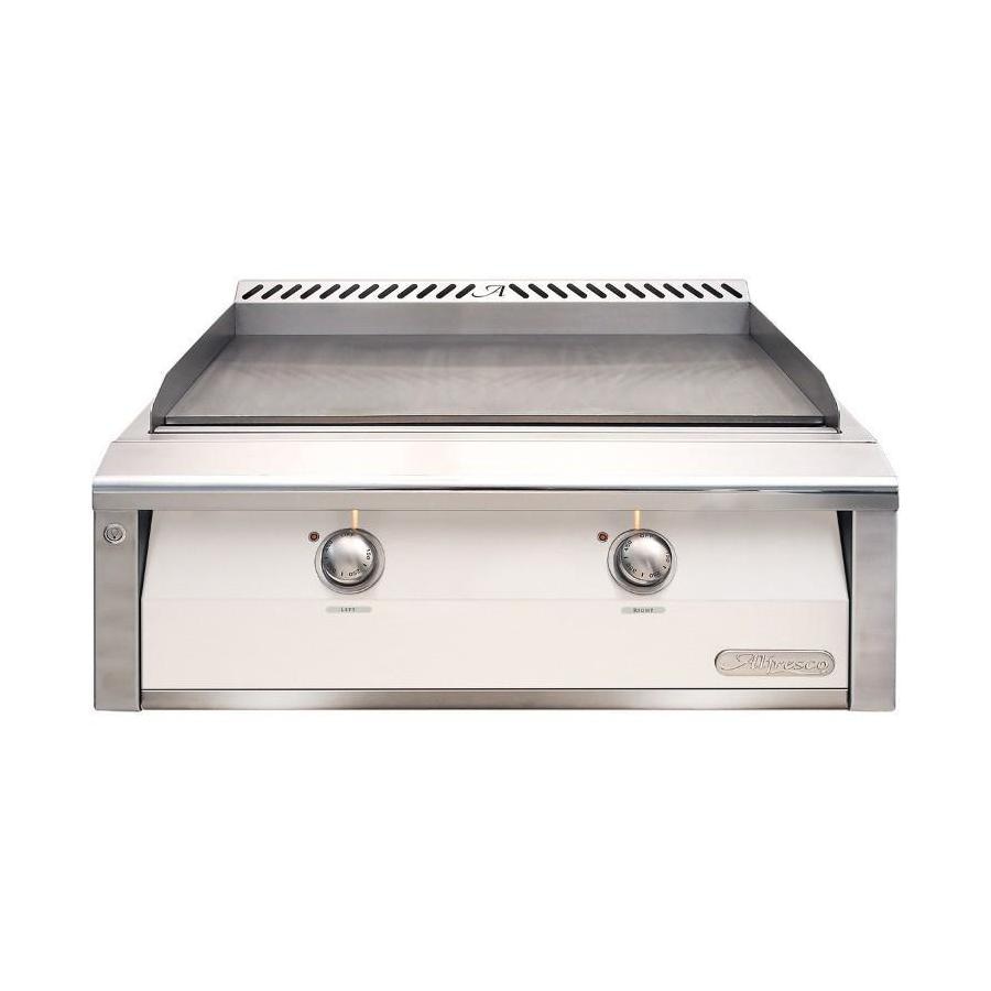 Alfresco Grills 30 Inch 2 Burner Built In Natural Gas Commercial Style Flat Top Griddle   Signal White Matte