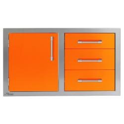 Alfresco Grills 32 Inch Stainless Steel Left Hinged Access Door Triple Drawer Combo with Soft Close Hardware Luminous Orange250