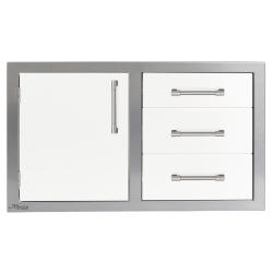 Alfresco Grills 32 Inch Stainless Steel Left Hinged Access Door Triple Drawer Combo with Soft Close Hardware Signal White Matte250