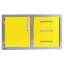 Alfresco Grills 32 Inch Stainless Steel Left Hinged Access Door Triple Drawer Combo with Soft Close Hardware Traffic Yellow250