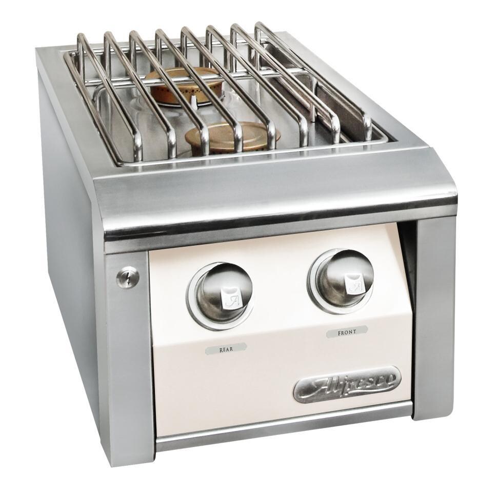 Alfresco Grills 40000 BTU Built In Natural Gas Double Side Burner with Stainless Steel Lid   Signal White Gloss