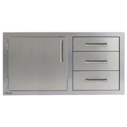 Alfresco Grills 42 Inch Stainless Steel Left Hinged Access Door Triple Drawer Combo with Soft Close Hardware Stainless Steel250