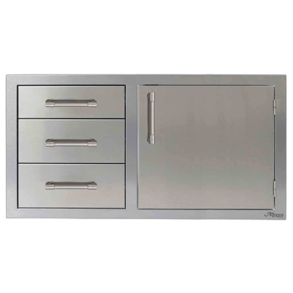 Alfresco Grills 42 Inch Stainless Steel Right Hinged Access Door  and  Triple Drawer Combo with Soft Close Hardware   Stainless Steel