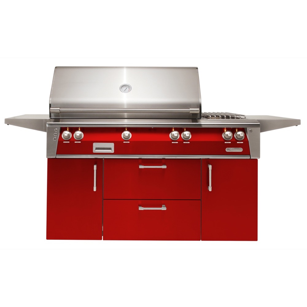 Alfresco Grills ALXE 56 Inch 3 Burner Freestanding Natural Gas Grill with Rear Infrared Burner and Side Burner   Carmine Red