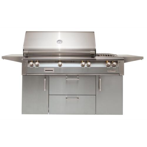 Alfresco Grills ALXE 56 Inch 3 Burner Freestanding Propane Gas Grill with Sear Zone Rear Infrared Burner and Side Burner   Signal Grey