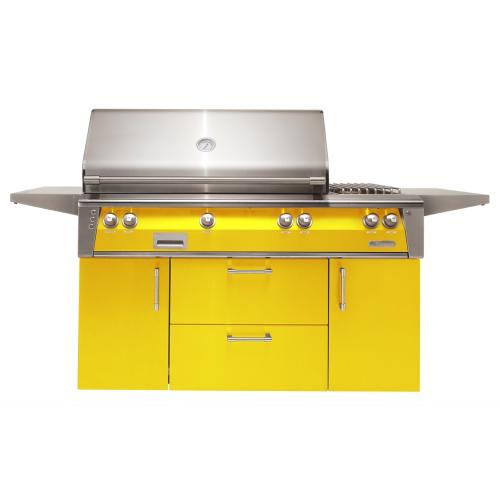 Alfresco Grills ALXE 56 Inch 3 Burner Freestanding Propane Gas Grill with Rear Infrared Burner and Side Burner   Traffic Yellow