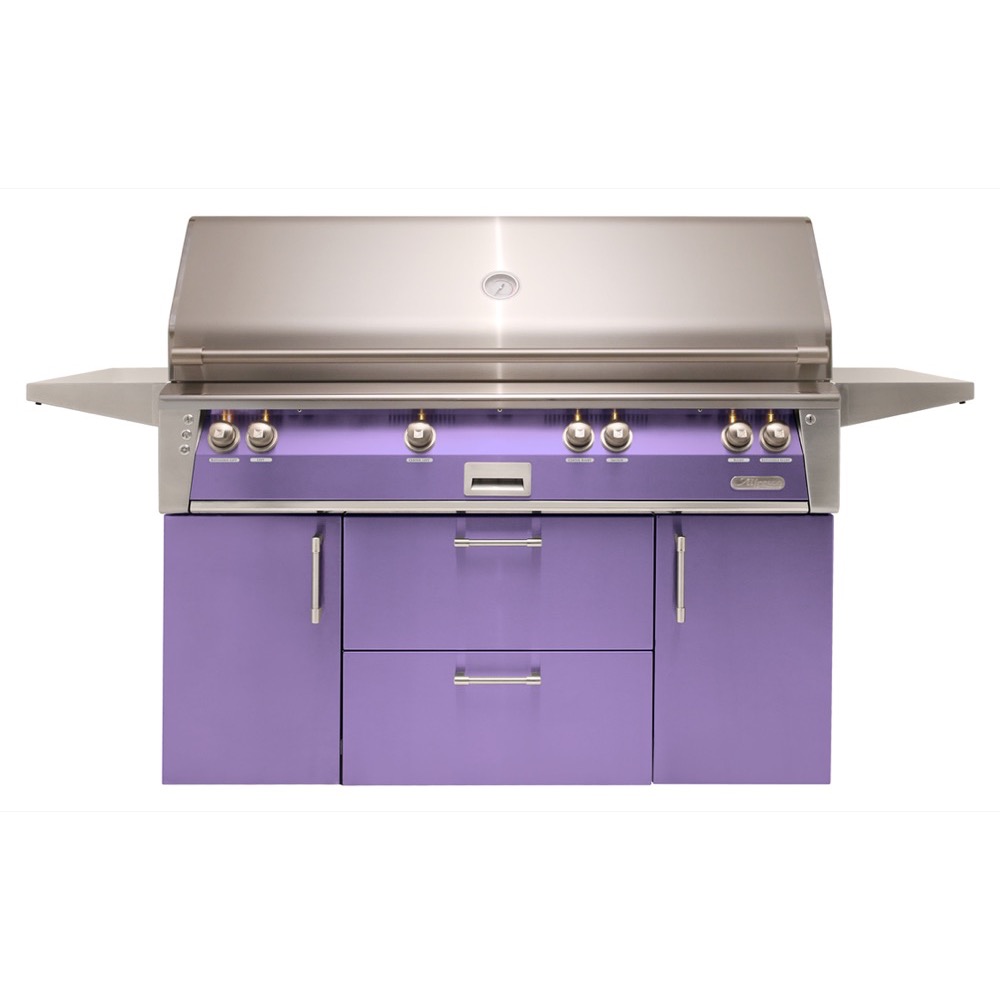 Alfresco Grills ALXE 56 Inch 4 Burner Freestanding Propane Gas Grill with Sear Zone and Rear Infrared Burner   Blue Lilac