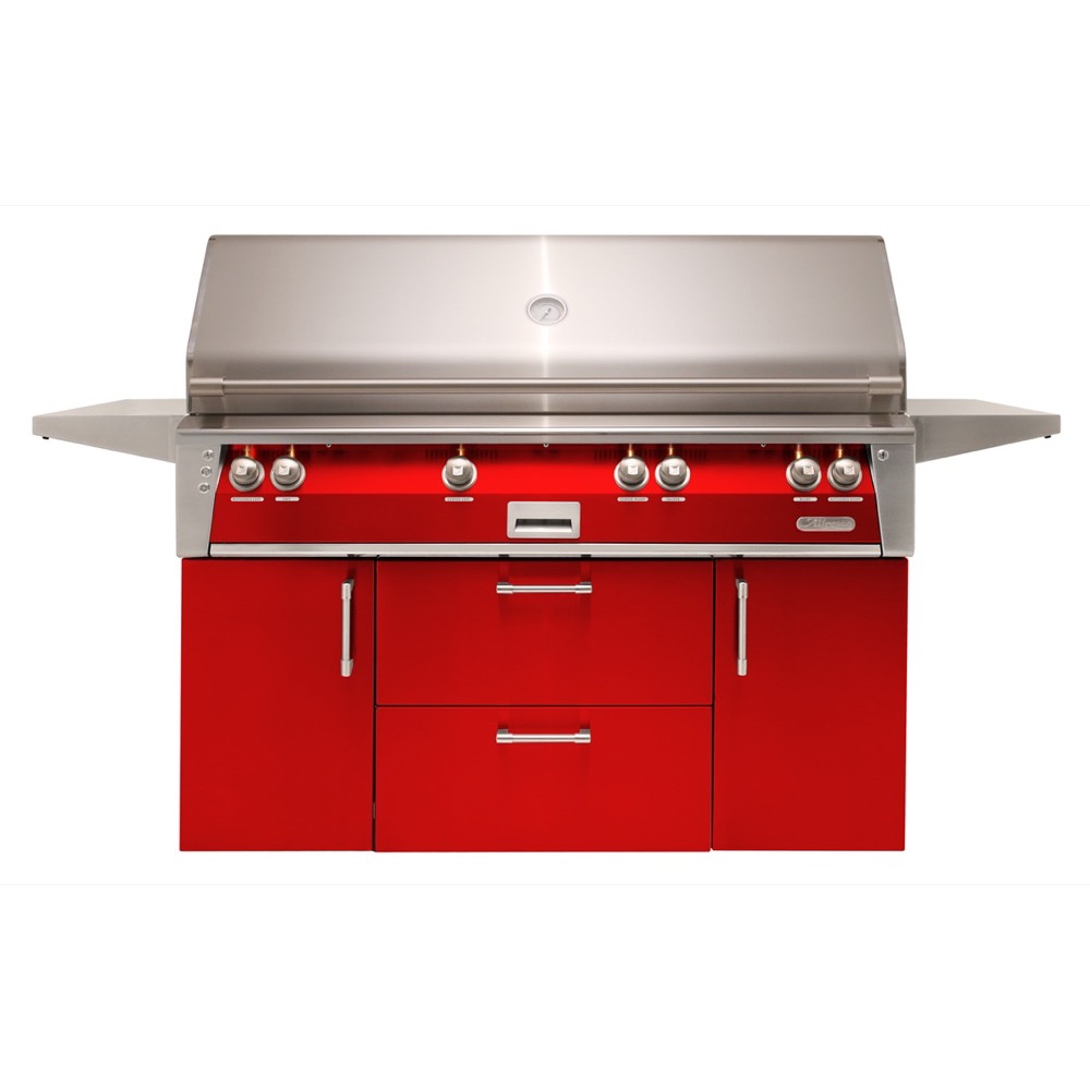 Alfresco Grills ALXE 56 Inch 4 Burner Freestanding Natural Gas Grill with Sear Zone and Rear Infrared Burner   Carmine Red