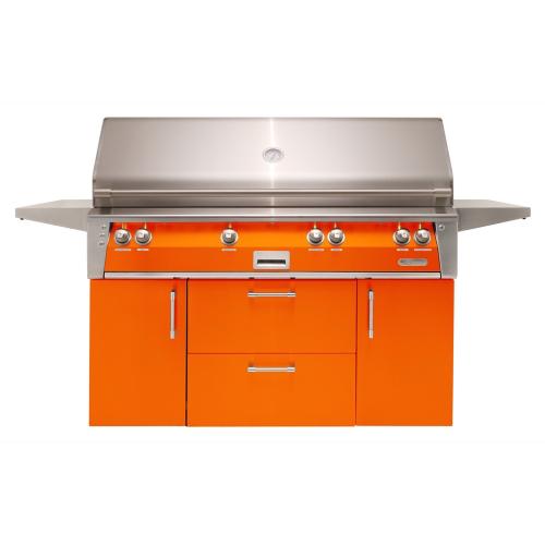 Alfresco Grills ALXE 56 Inch 4 Burner Freestanding Propane Gas Grill with Sear Zone and Rear Infrared Burner   Luminous Orange