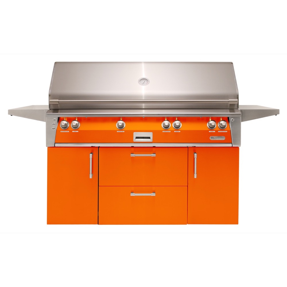 Alfresco Grills ALXE 56 Inch 4 Burner Freestanding Propane Gas Grill with Sear Zone and Rear Infrared Burner   Luminous Orange