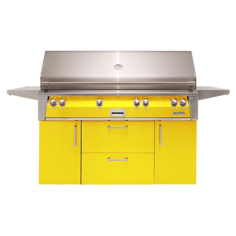 Alfresco Grills ALXE 56 Inch 4 Burner Freestanding Natural Gas Grill with Sear Zone and Rear Infrared Burner   Traffic Yellow