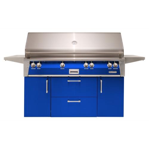 Alfresco Grills ALXE 56 Inch 4 Burner Freestanding Propane Gas Grill with Sear Zone and Rear Infrared Burner   Ultramarine Blue