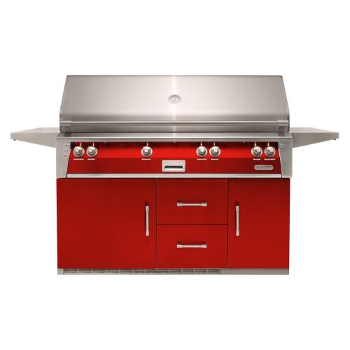 Alfresco Grills ALXE 56 Inch 4 Burner Freestanding Propane Gas Grill with Sear Zone and Rear Infrared Burner on Refrigerated Cart   Carmine Red