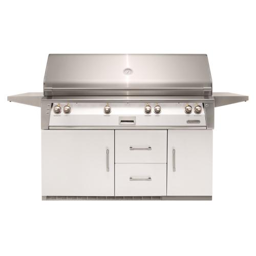 Alfresco Grills ALXE 56 Inch 4 Burner Freestanding Natural Gas Grill with Sear Zone and Rear Infrared Burner on Refrigerated Cart   Signal White Gloss