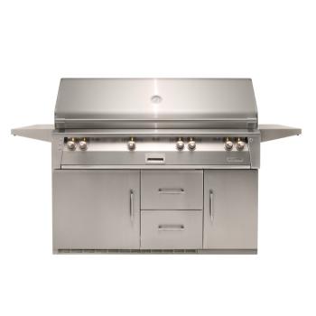 Alfresco Grills ALXE 56 Inch 4 Burner Freestanding Gas Grill with Sear Zone and Rear Infrared Burner on Refrigerated Cart Stainless Steel350