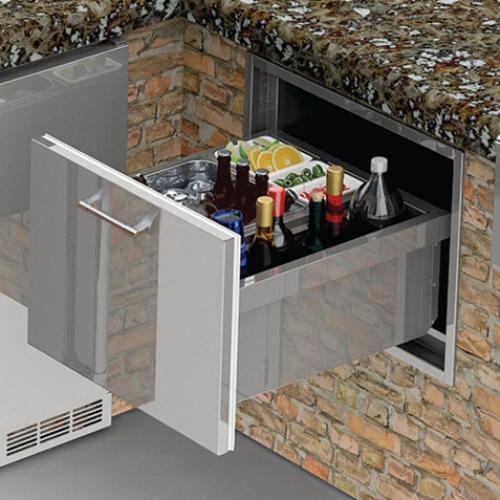 Alfresco Grills 26 Inch Built In Insulated Under Counter Ice Drawer and Bev Center   32 Lb