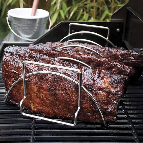 Bull BBQ 14 Inch Stainless Steel Reversible Roasting and Rib Rack 24107 Rib