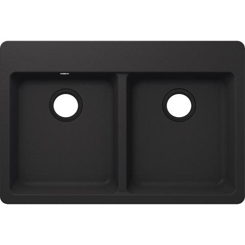 IPT Sinks 33 Inch x 22 Inch 50 50 Offset Double Bowl Granite Dual Mount Sink   Black