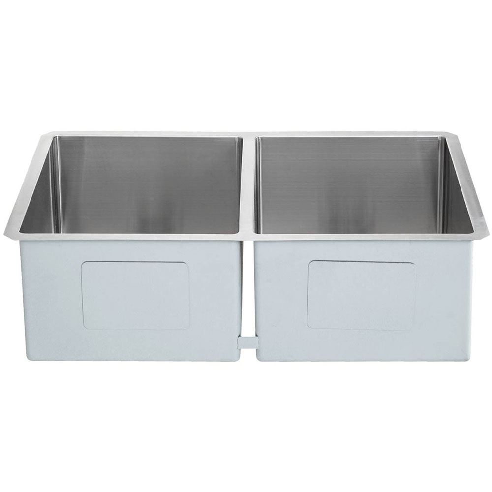 IPT Sinks 16 Gauge 32 Inch x 19 Inch 50 50 Offset Double Bowl Stainless Steel Zero Radius Undermount Sink