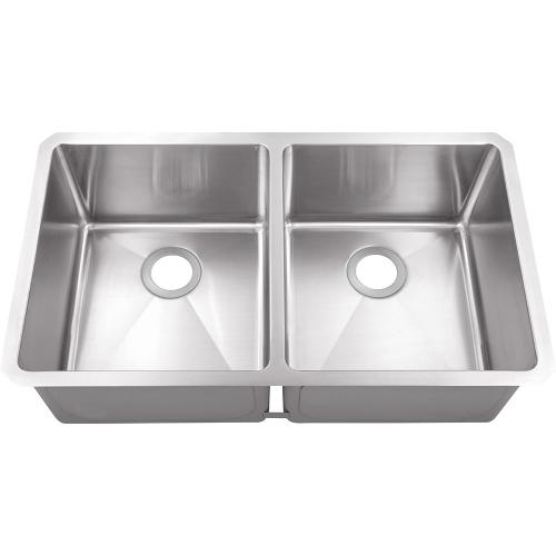 IPT Sinks 16 Gauge 32 Inch x 19 Inch 50 50 Offset Double Bowl Stainless Steel Zero Radius Undermount Sink