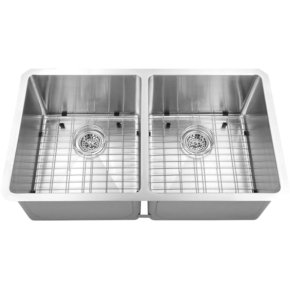 IPT Sinks 16 Gauge 32 Inch x 19 Inch 50 50 Offset Double Bowl Stainless Steel Zero Radius Undermount Sink