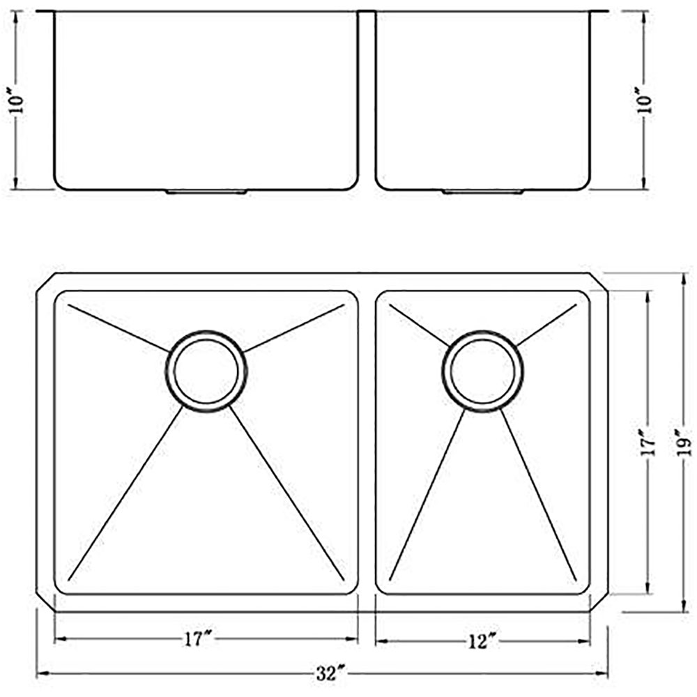 IPT Sinks 16 Gauge 32 Inch x 19 Inch 60 40 Offset Double Bowl Stainless Steel Zero Radius Undermount Sink