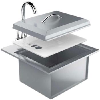 Sunstone Grills Premium 21 Inch x 20 Inch Outdoor Rated Stainless Steel Drop In Sink with Hot and Cold Faucet B PS21350