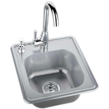 Sunstone Grills Premium 17 Inch x 16 Inch Outdoor Rated Stainless Steel Drop In Sink with Hot and Cold Faucet A SS17350