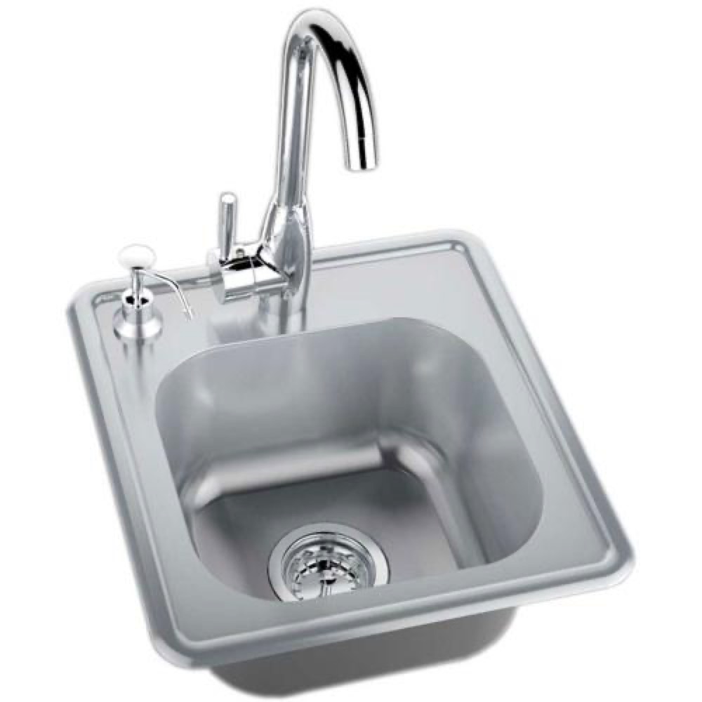 Sunstone Grills Premium 17 Inch x 16 Inch Outdoor Rated Stainless Steel Drop In Sink with Hot and Cold Faucet