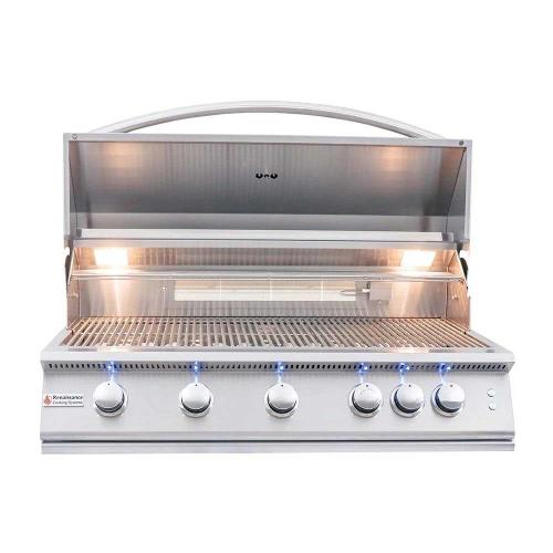 RCS Premier Series 40 Inch 5 Burner Built In Natural Gas Grill with Rear Infrared Burner  and  LED Lighting