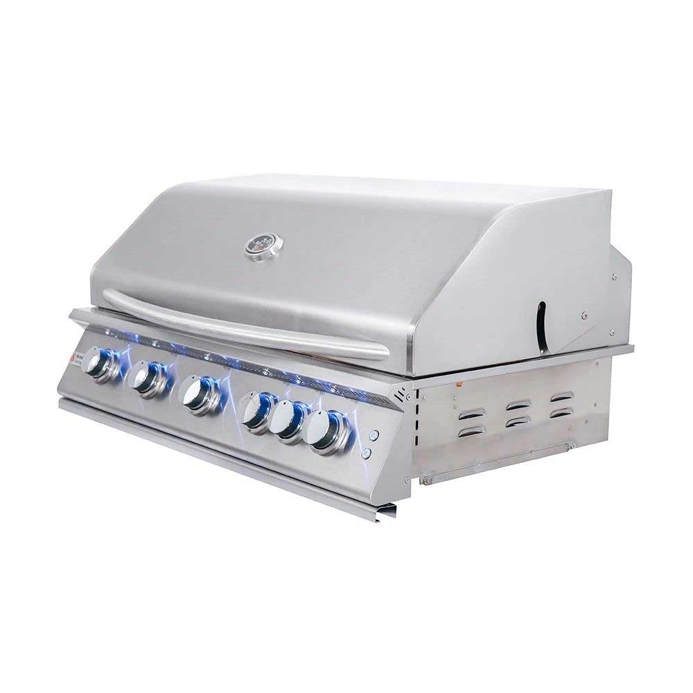 RCS Premier Series 40 Inch 5 Burner Built In Natural Gas Grill with Rear Infrared Burner  and  LED Lighting