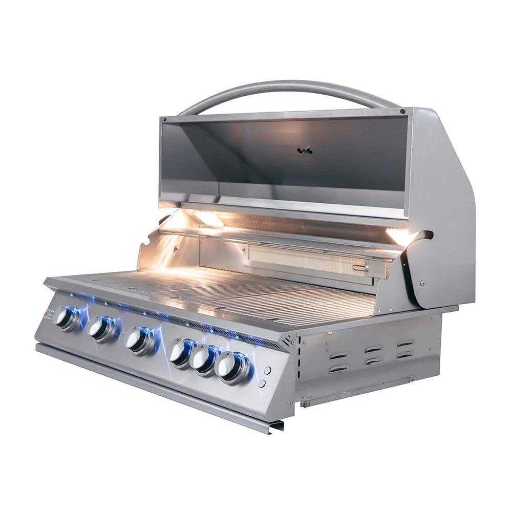 RCS Premier Series 40 Inch 5 Burner Built In Natural Gas Grill with Rear Infrared Burner  and  LED Lighting